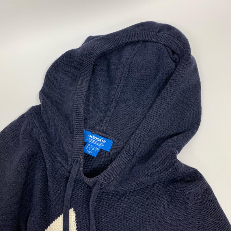 アディダス adidas ニット、セーター 長袖 ニットパーカー M 無地 X ロゴ、文字 紺 / ネイビー / X 白 / ホワイト / メンズ USED 古着 中古 10015871