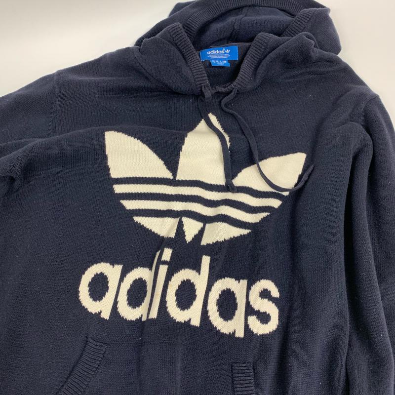 アディダス adidas ニット、セーター 長袖 ニットパーカー M 無地 X ロゴ、文字 紺 / ネイビー / X 白 / ホワイト / メンズ USED 古着 中古 10015871