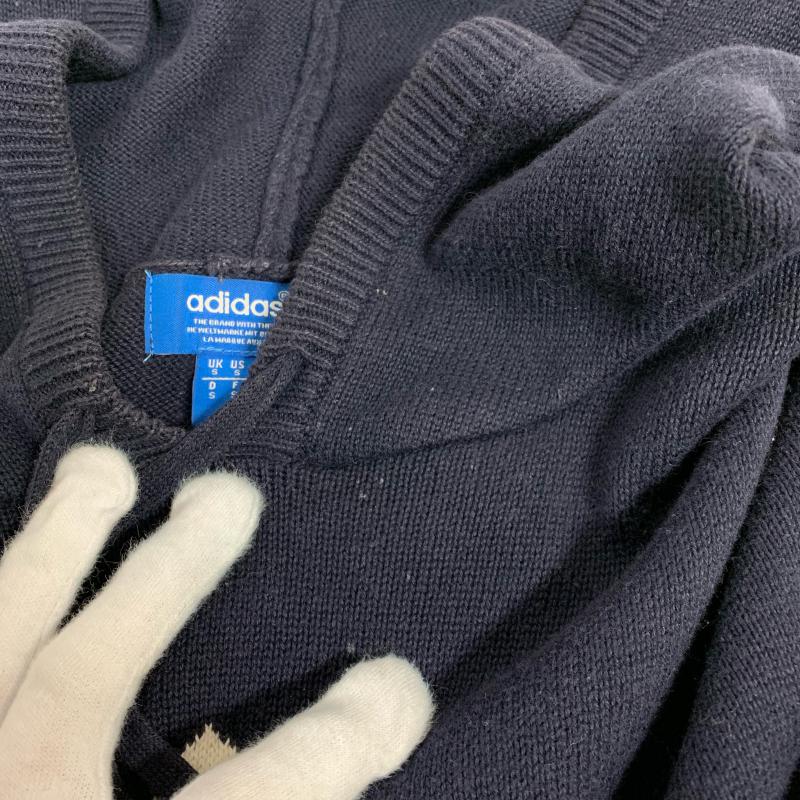アディダス adidas ニット、セーター 長袖 ニットパーカー M 無地 X ロゴ、文字 紺 / ネイビー / X 白 / ホワイト / メンズ USED 古着 中古 10015871