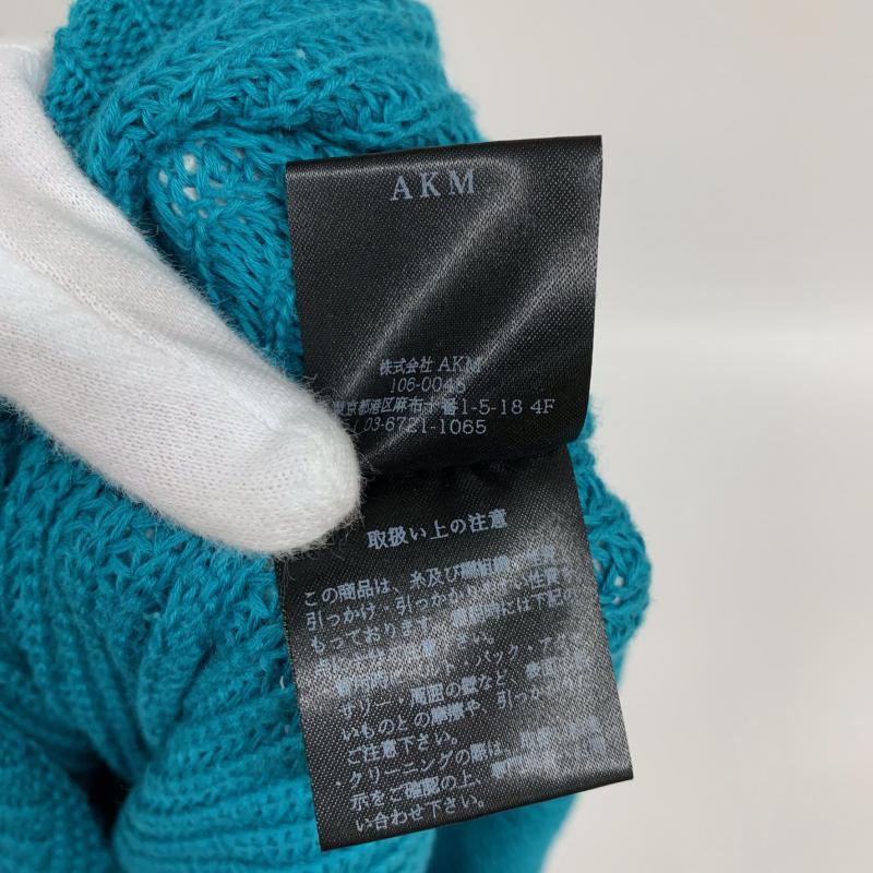 エイケイエムコンテンポラリー AKM Contemporary ニット、セーター 長袖 Vネック 切り替え リネン混 ニット 15SS L ボーダー柄 青 / ブルー / X 紺 / ネイビー / メンズ USED 古着 中古 10015889
