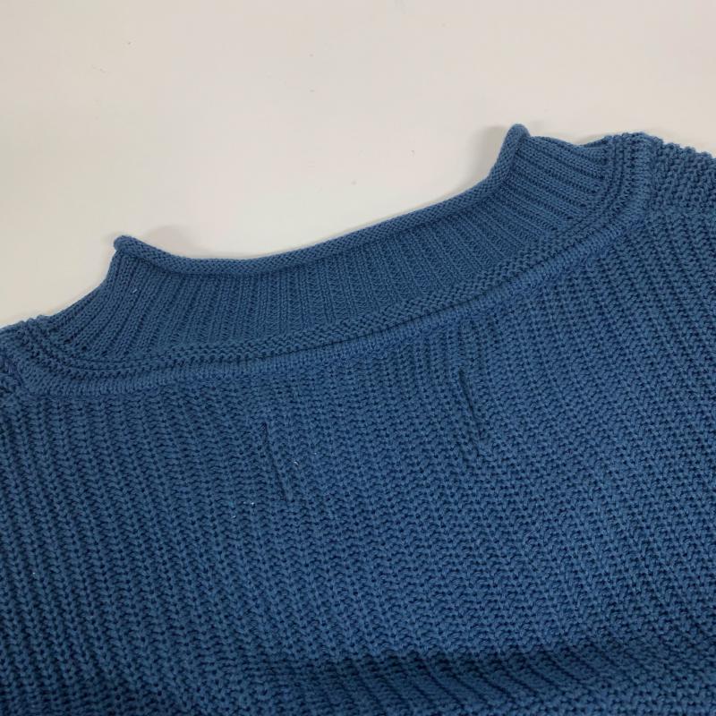 エイケイエムコンテンポラリー AKM Contemporary ニット、セーター 長袖 Vネック 切り替え リネン混 ニット 15SS L ボーダー柄 青 / ブルー / X 紺 / ネイビー / メンズ USED 古着 中古 10015889