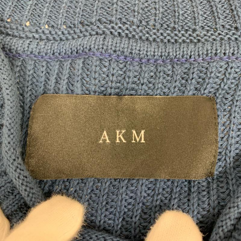 エイケイエムコンテンポラリー AKM Contemporary ニット、セーター 長袖 Vネック 切り替え リネン混 ニット 15SS L ボーダー柄 青 / ブルー / X 紺 / ネイビー / メンズ USED 古着 中古 10015889