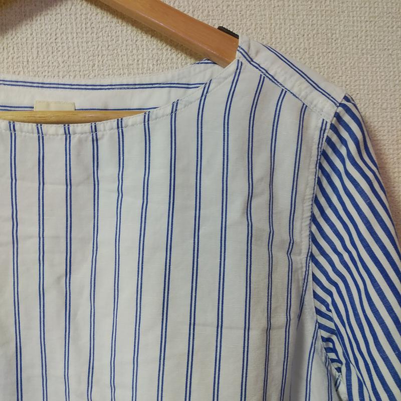 ミューカ mjuka チュニック 長袖 FREE ストライプ 白 / ホワイト / X 青 / ブルー / レディース USED 古着 中古 10016012