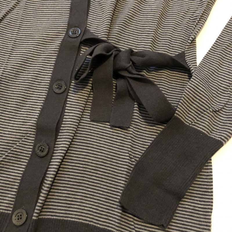 エスカーダ ESCADA カーディガン 長袖 ニットカーディガン リボンデザイン S ボーダー柄 X 灰 / グレー / レディース USED 古着 中古 10016198