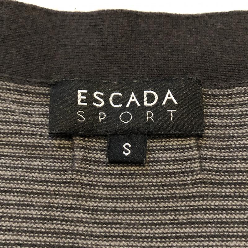 エスカーダ ESCADA カーディガン 長袖 ニットカーディガン リボンデザイン S ボーダー柄 X 灰 / グレー / レディース USED 古着 中古 10016198