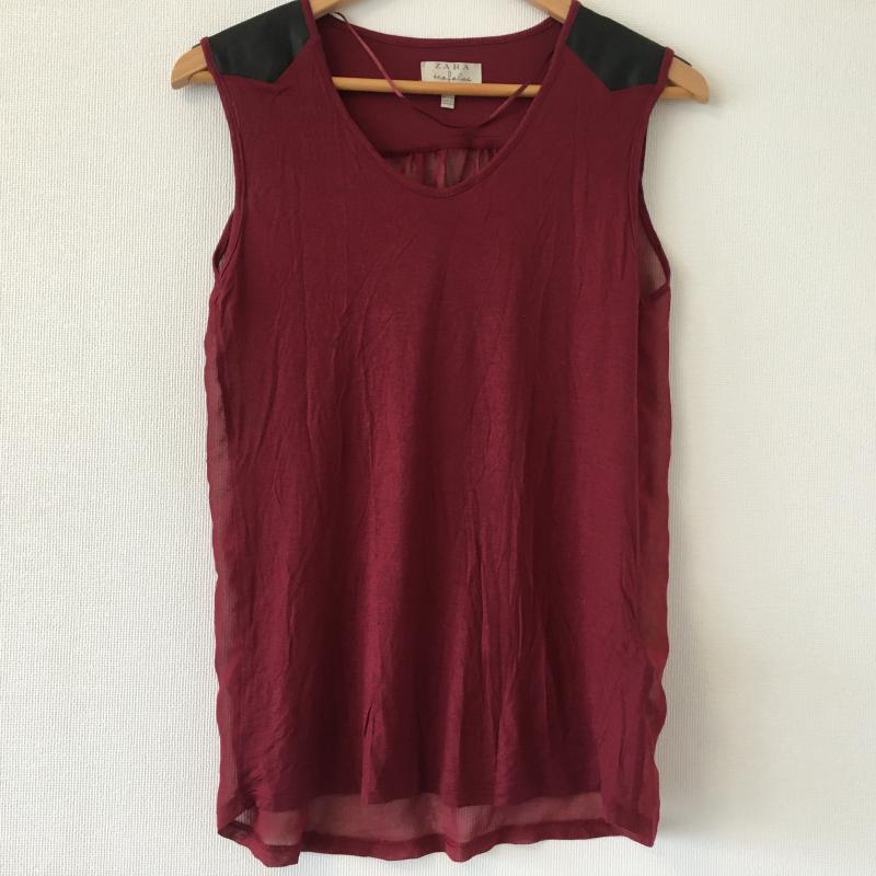ザラ ZARA TRAFALUC カットソー 半袖 ノースリーブ S 無地 えんじ / ワインレッド / X 黒 / ブラック / レディース USED 古着 中古 10016332