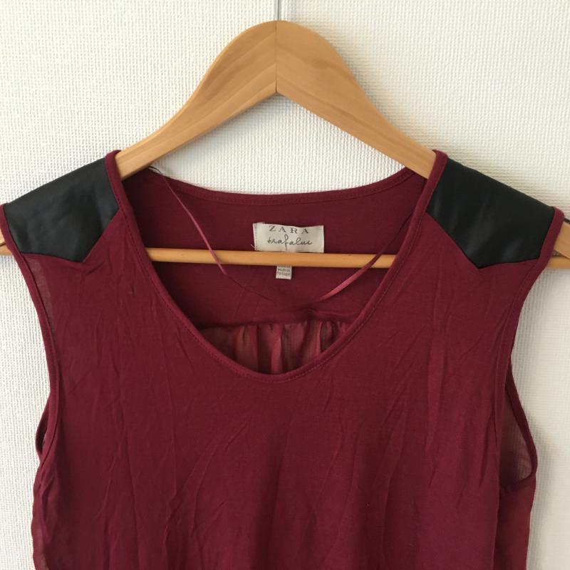 ザラ ZARA TRAFALUC カットソー 半袖 ノースリーブ S 無地 えんじ / ワインレッド / X 黒 / ブラック / レディース USED 古着 中古 10016332