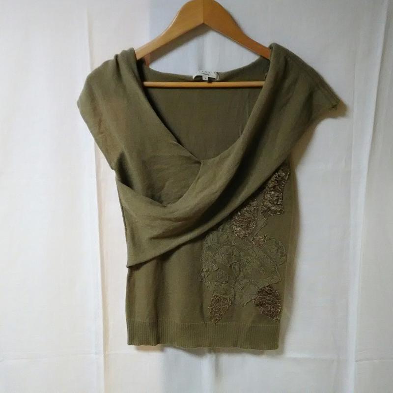 エッセンシャル ESSENTIEL カットソー 半袖 S 無地 X 刺繍 緑 / グリーン / レディース USED 古着 中古 10016529