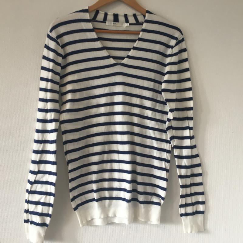 アズールバイマウジー AZUL BY MOUSSY カットソー 長袖 L ボーダー柄 X 総柄 白 / ホワイト / X 青 / ブルー / レディース USED 古着 中古 10016861