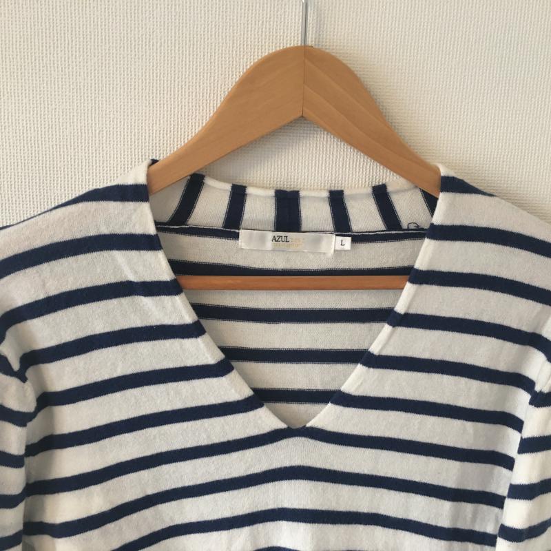 アズールバイマウジー AZUL BY MOUSSY カットソー 長袖 L ボーダー柄 X 総柄 白 / ホワイト / X 青 / ブルー / レディース USED 古着 中古 10016861
