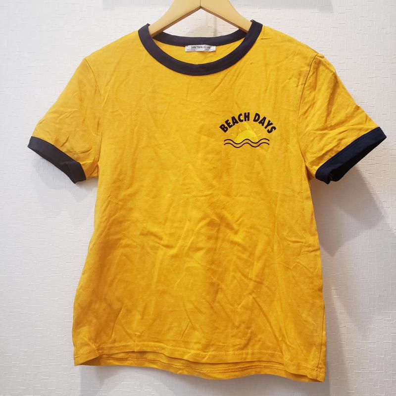 ザラ ZARA TRAFALUC Tシャツ 半袖 M ロゴ、文字 X 無地 橙 / オレンジ / X 紺 / ネイビー / レディース USED 古着 中古 10017120