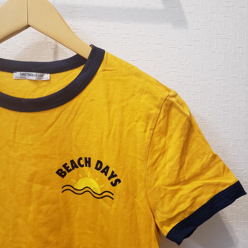 ザラ ZARA TRAFALUC Tシャツ 半袖 M ロゴ、文字 X 無地 橙 / オレンジ / X 紺 / ネイビー / レディース USED 古着 中古 10017120
