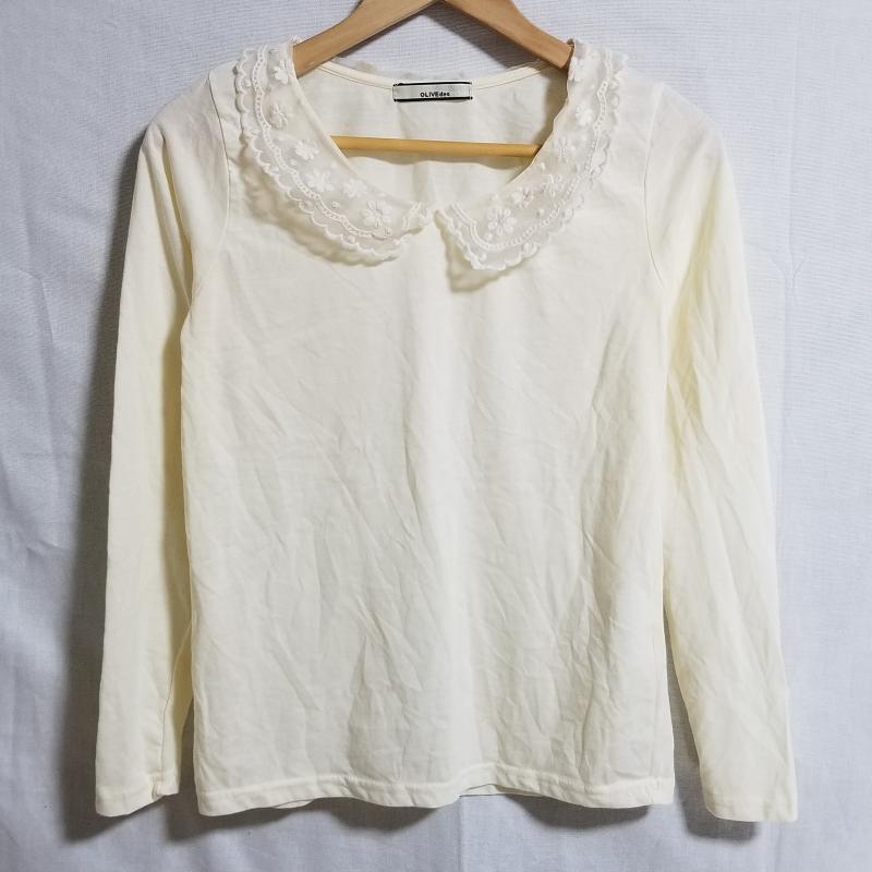 オリーブデオリーブ OLIVE des OLIVE カットソー 長袖 無地 X 花柄 白 / ホワイト / レディース USED 古着 中古 10017250