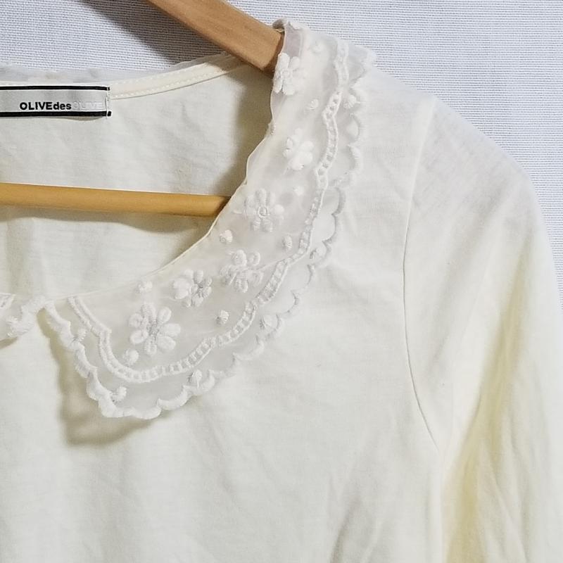 オリーブデオリーブ OLIVE des OLIVE カットソー 長袖 無地 X 花柄 白 / ホワイト / レディース USED 古着 中古 10017250