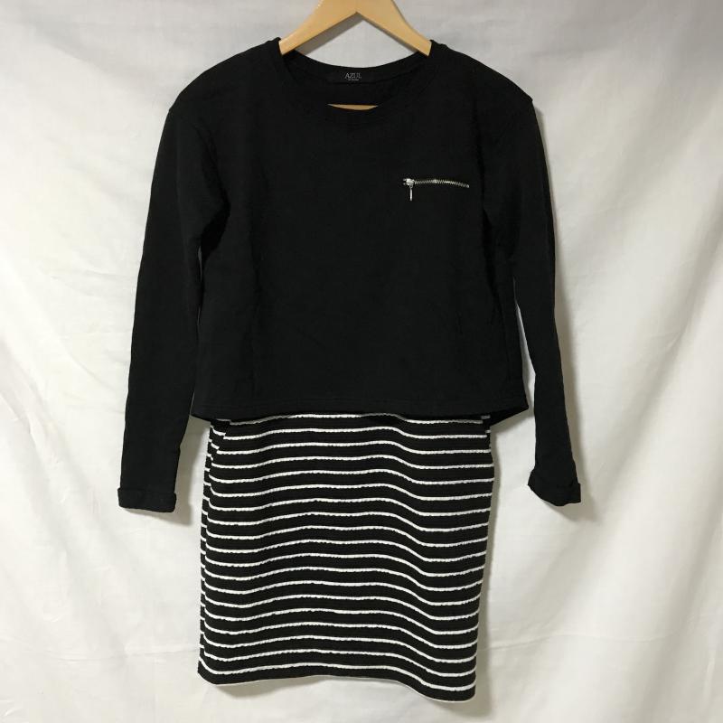 アズールバイマウジー AZUL BY MOUSSY ワンピース ひざ丈スカート S 無地 X ボーダー柄 黒 / ブラック / X 白 / ホワイト / レディース USED 古着 中古 10017288