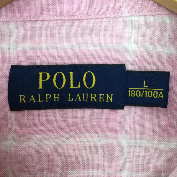 ポロバイラルフローレン POLOBYRALPHLAUREN シャツ、ブラウス リネン シャツ L チェック 桃 / ピンク / メンズ USED 古着 中古 10018923