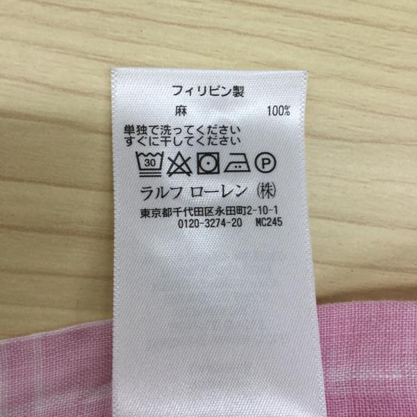 ポロバイラルフローレン POLOBYRALPHLAUREN シャツ、ブラウス リネン シャツ L チェック 桃 / ピンク / メンズ USED 古着 中古 10018923