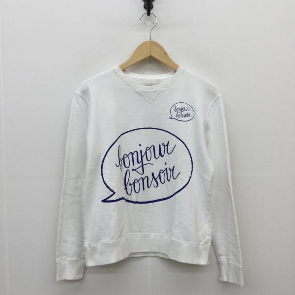 ボンジュールボンソワール bonjour bonsoir トレーナー スウェット S 白 / ホワイト / X 青 / ブルー / メンズ USED 古着 中古 10020385