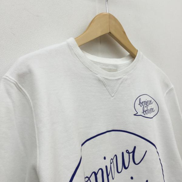 ボンジュールボンソワール bonjour bonsoir トレーナー スウェット S 白 / ホワイト / X 青 / ブルー / メンズ USED 古着 中古 10020385