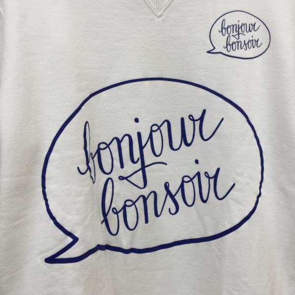 ボンジュールボンソワール bonjour bonsoir トレーナー スウェット S 白 / ホワイト / X 青 / ブルー / メンズ USED 古着 中古 10020385