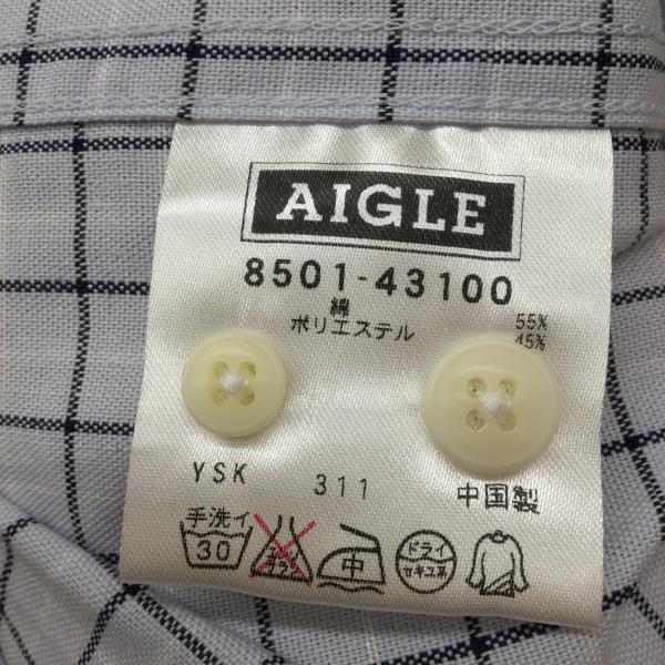 エーグル AIGLE シャツ、ブラウス 半袖シャツ XS チェック 水色 / ライトブルー / X 白 / ホワイト / X 紺 / ネイビー / メンズ USED 古着 中古 10020491