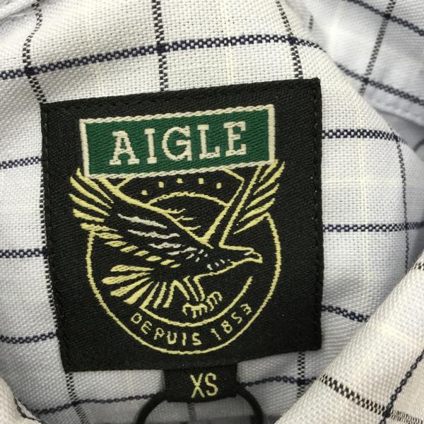 エーグル AIGLE シャツ、ブラウス 半袖シャツ XS チェック 水色 / ライトブルー / X 白 / ホワイト / X 紺 / ネイビー / メンズ USED 古着 中古 10020491