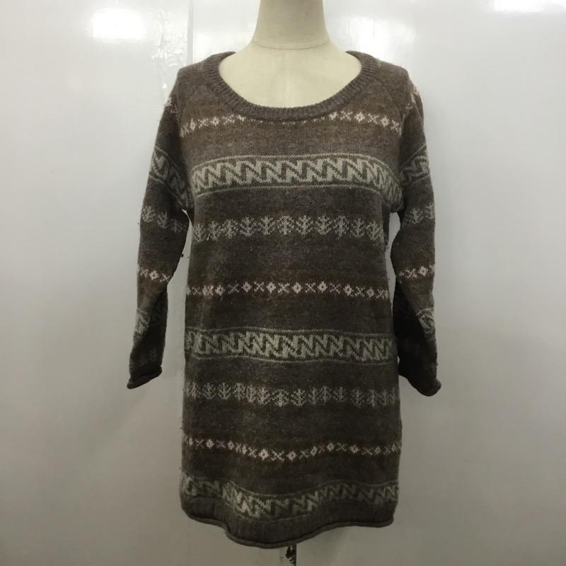 メゾンドプラージュ maison de plage ニット、セーター 七分袖 七分丈ニット FREE ボーダー柄 茶 / ブラウン / レディース USED 古着 中古 10021473