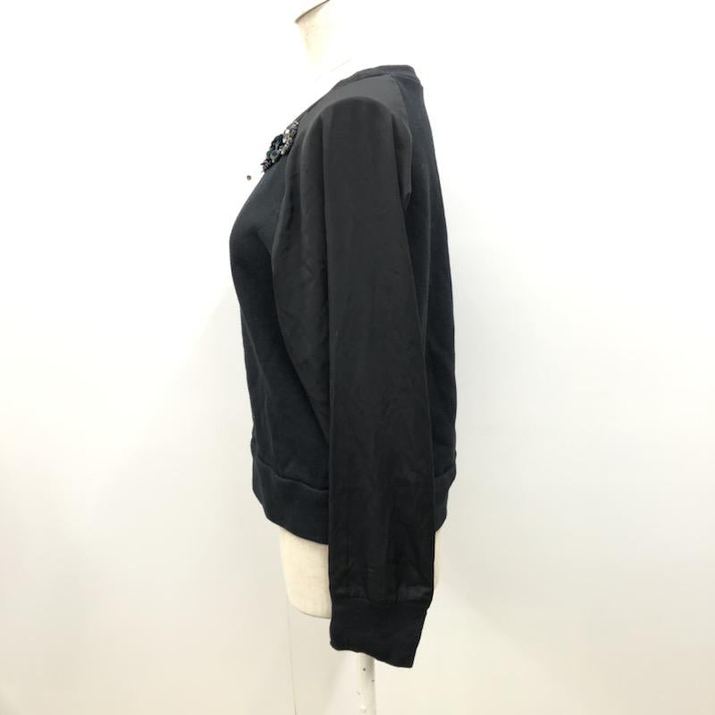 クローラ crolla トレーナー ビジュー付袖シフォンスウェット 黒 / ブラック / レディース USED 古着 中古 10021643