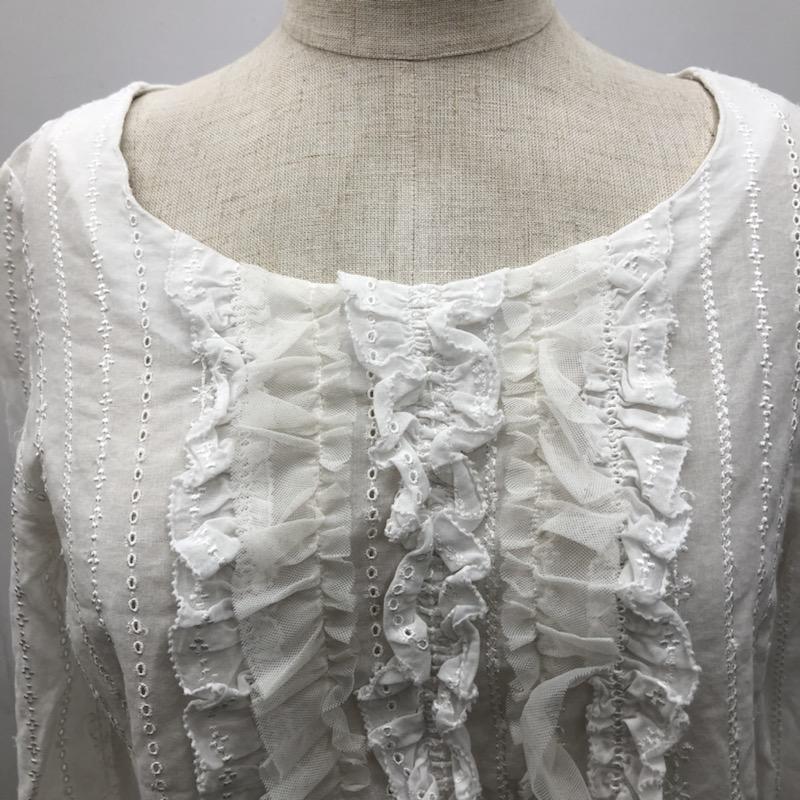 クローラ crolla カットソー  フリルカットソー 38 ストライプ 白 / ホワイト /  レディース USED 古着 中古 10021742