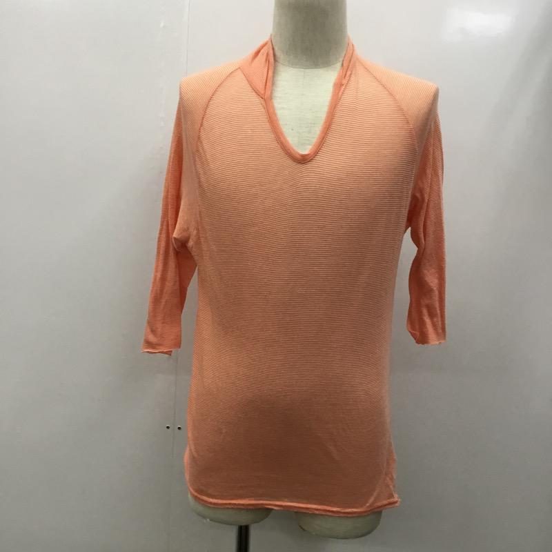 カラー kolor カットソー 七分袖 ボーダー 2 ボーダー柄 橙 / オレンジ / X 白 / ホワイト / メンズ USED 古着 中古 10022191