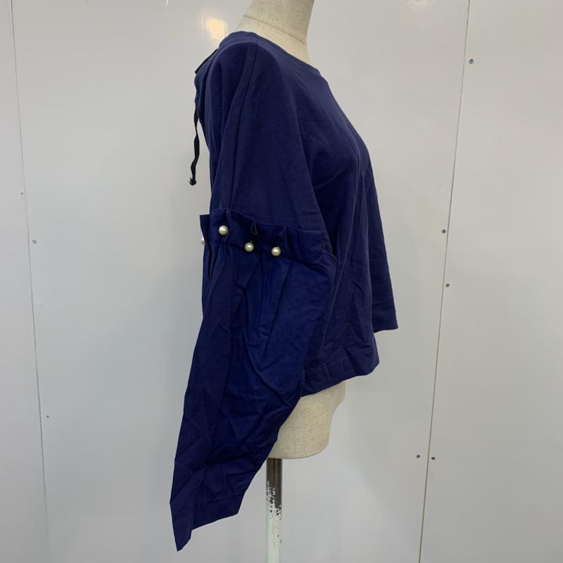 ザラ ZARA カットソー 長袖 ボリュームスリーブ バックオープン 無地 パール S 無地 青 / ブルー / X 黒 / ブラック /  レディース USED 古着 中古 10022414