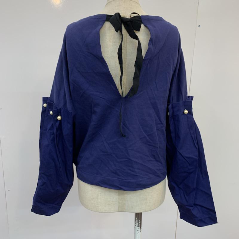 ザラ ZARA カットソー 長袖 ボリュームスリーブ バックオープン 無地 パール S 無地 青 / ブルー / X 黒 / ブラック /  レディース USED 古着 中古 10022414