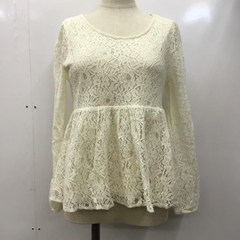 ローリーズファーム LOWRYS FARM カットソー 長袖 レース ペプラムカットソー M 花柄 X レース柄 アイボリー / アイボリー /  レディース USED 古着 中古 10022447