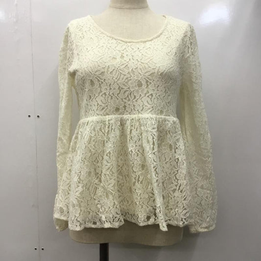 ローリーズファーム LOWRYS FARM カットソー 長袖 レース ペプラムカットソー M 花柄 X レース柄 アイボリー / アイボリー /  レディース USED 古着 中古 10022447