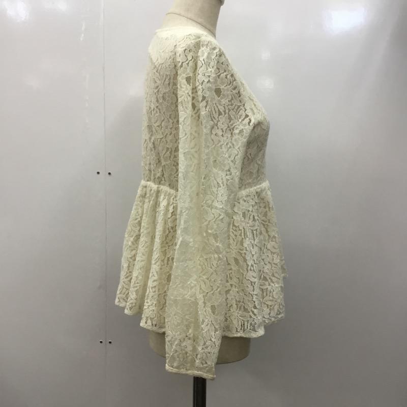 ローリーズファーム LOWRYS FARM カットソー 長袖 レース ペプラムカットソー M 花柄 X レース柄 アイボリー / アイボリー /  レディース USED 古着 中古 10022447