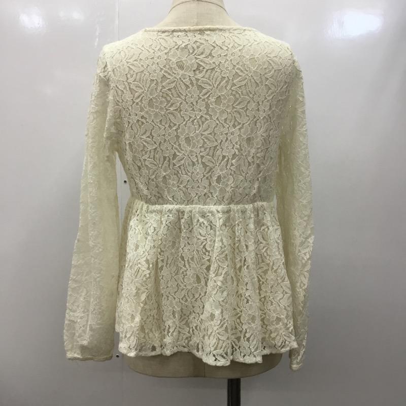ローリーズファーム LOWRYS FARM カットソー 長袖 レース ペプラムカットソー M 花柄 X レース柄 アイボリー / アイボリー /  レディース USED 古着 中古 10022447