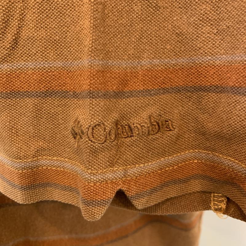 コロンビア Columbia ポロシャツ 半袖 ボーダー L ボーダー柄 茶 / ブラウン / X 橙 / オレンジ / X 灰 / グレー / メンズ USED 古着 中古 10023077
