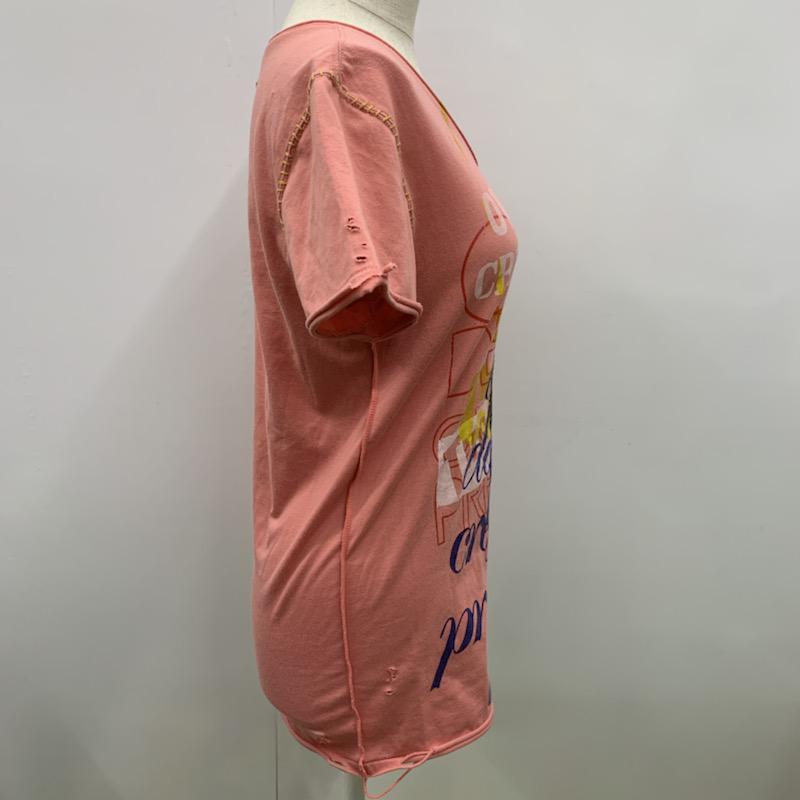オーバーデザインクリエイション overdesigncreation Tシャツ Tシャツ プリント Vネック S 桃 / ピンク / レディース USED 古着 中古 10023441