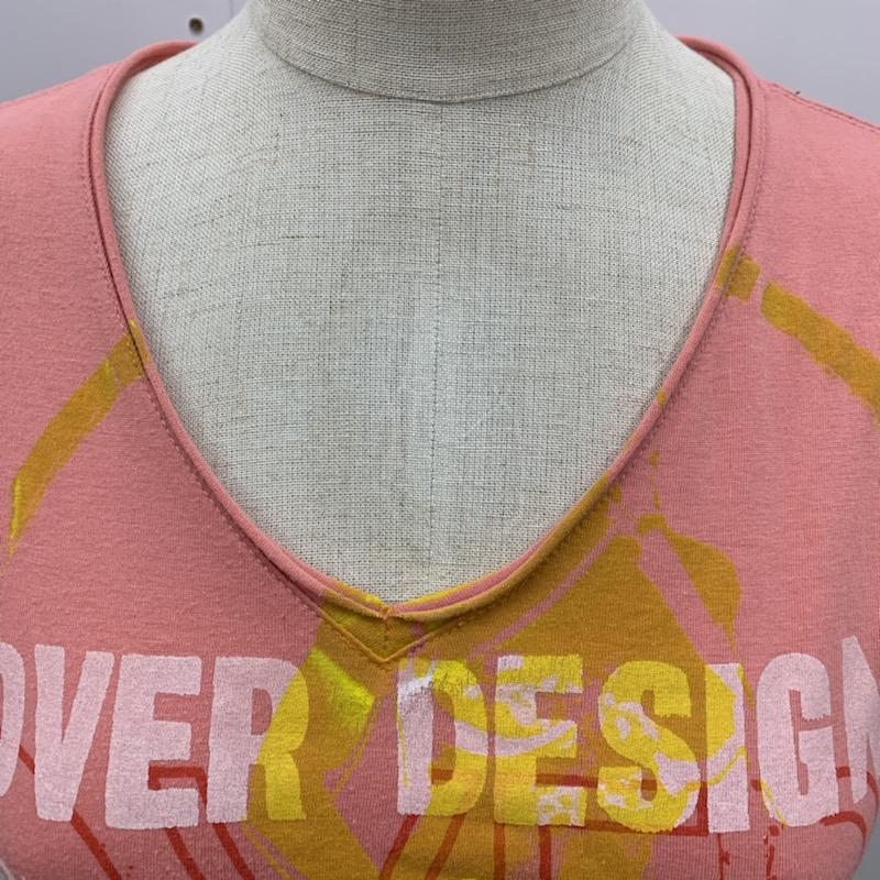 オーバーデザインクリエイション overdesigncreation Tシャツ Tシャツ プリント Vネック S 桃 / ピンク / レディース USED 古着 中古 10023441