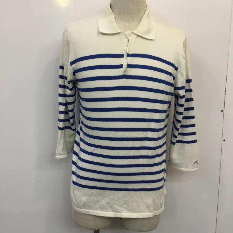 デラックス DELUXE ポロシャツ 七分袖 ボーダー M ボーダー柄 白 / ホワイト / X 青 / ブルー / メンズ USED 古着 中古 10023677