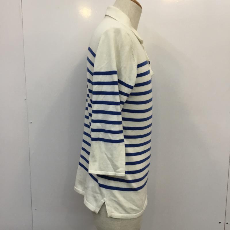 デラックス DELUXE ポロシャツ 七分袖 ボーダー M ボーダー柄 白 / ホワイト / X 青 / ブルー / メンズ USED 古着 中古 10023677