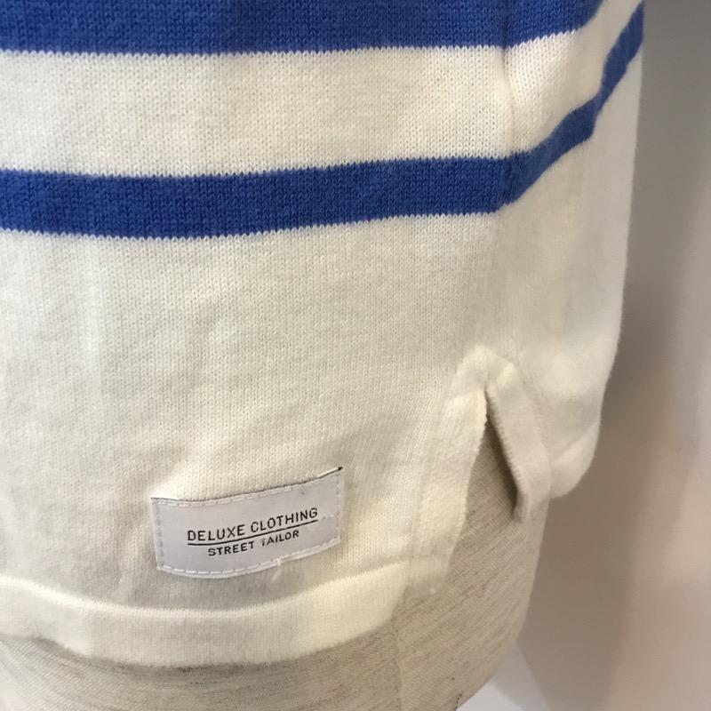 デラックス DELUXE ポロシャツ 七分袖 ボーダー M ボーダー柄 白 / ホワイト / X 青 / ブルー / メンズ USED 古着 中古 10023677