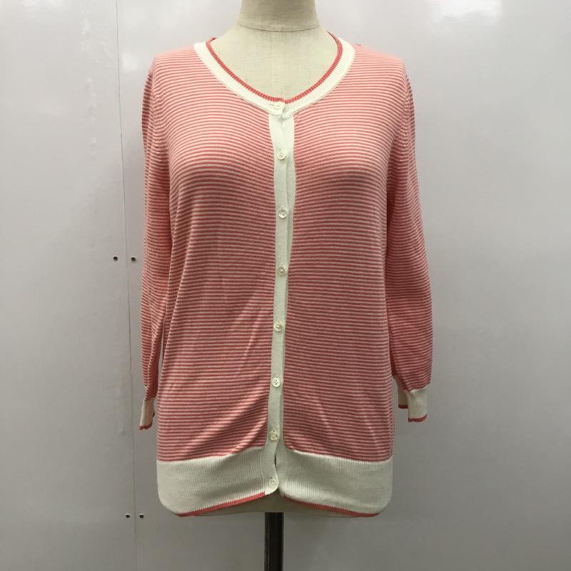 ラピス ビームス LAPIS BEAMS カーディガン 七分袖 ボーダー ボーダー柄 白 / ホワイト / X 桃 / ピンク / レディース USED 古着 中古 10023847