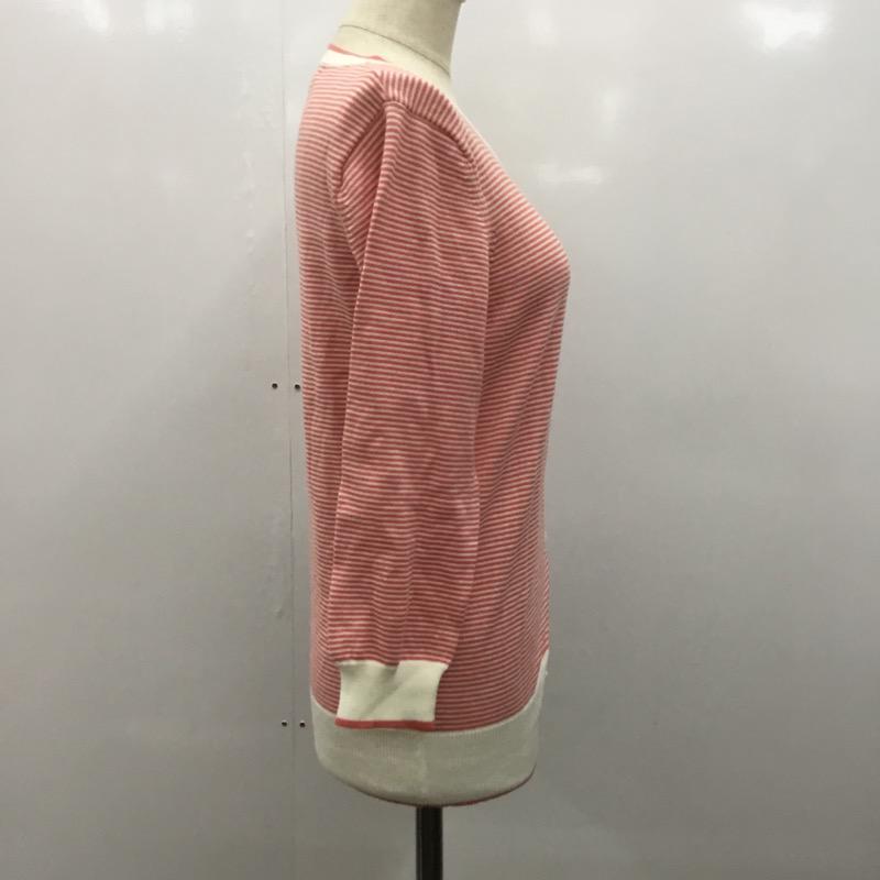 ラピス ビームス LAPIS BEAMS カーディガン 七分袖 ボーダー ボーダー柄 白 / ホワイト / X 桃 / ピンク / レディース USED 古着 中古 10023847