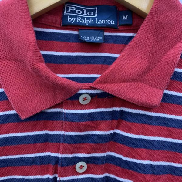 ポロバイラルフローレン Polo by RALPH LAUREN ポロシャツ ポロシャツ 半袖 ボーダー ロゴマーク M ボーダー柄 赤 / レッド / メンズ USED 古着 中古 10025644
