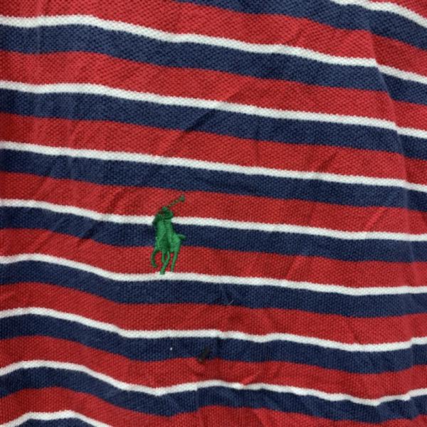 ポロバイラルフローレン Polo by RALPH LAUREN ポロシャツ ポロシャツ 半袖 ボーダー ロゴマーク M ボーダー柄 赤 / レッド / メンズ USED 古着 中古 10025644