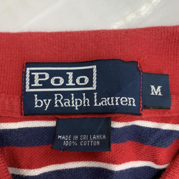 ポロバイラルフローレン Polo by RALPH LAUREN ポロシャツ ポロシャツ 半袖 ボーダー ロゴマーク M ボーダー柄 赤 / レッド / メンズ USED 古着 中古 10025644