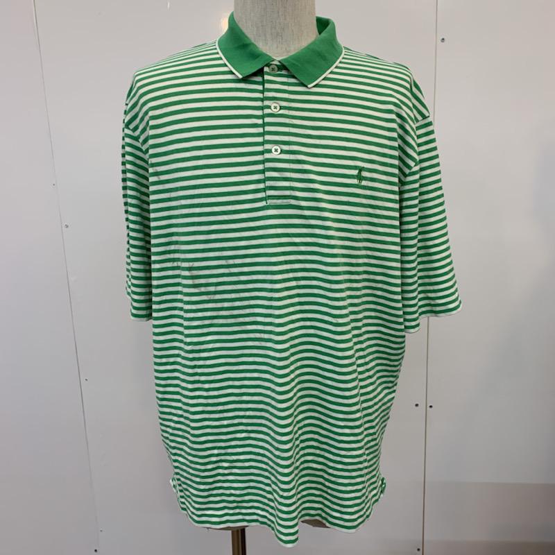 ポロゴルフラルフローレン POLOGOLF ポロシャツ 半袖 ボーダー ワンポイント L ボーダー柄 X ワンポイント 緑 / グリーン / X 白 / ホワイト / メンズ USED 古着 中古 10025650