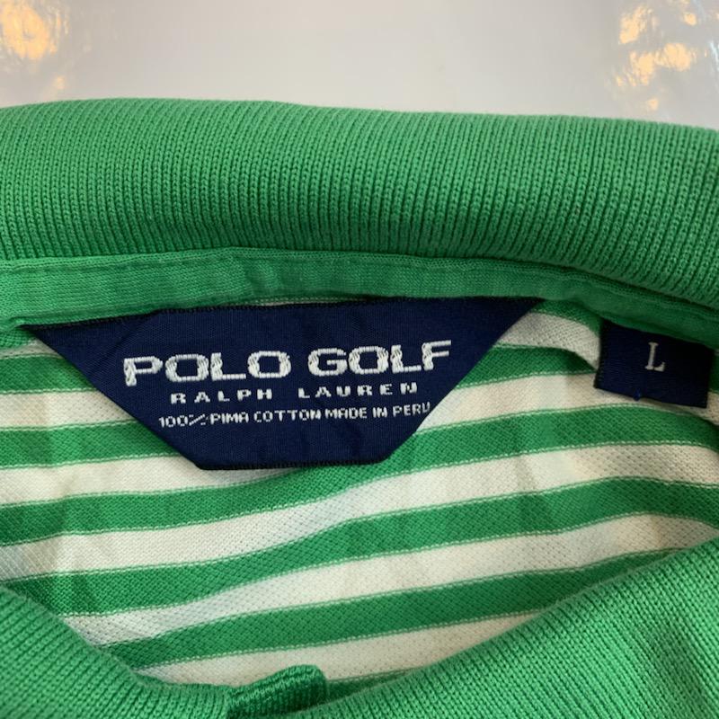 ポロゴルフラルフローレン POLOGOLF ポロシャツ 半袖 ボーダー ワンポイント L ボーダー柄 X ワンポイント 緑 / グリーン / X 白 / ホワイト / メンズ USED 古着 中古 10025650