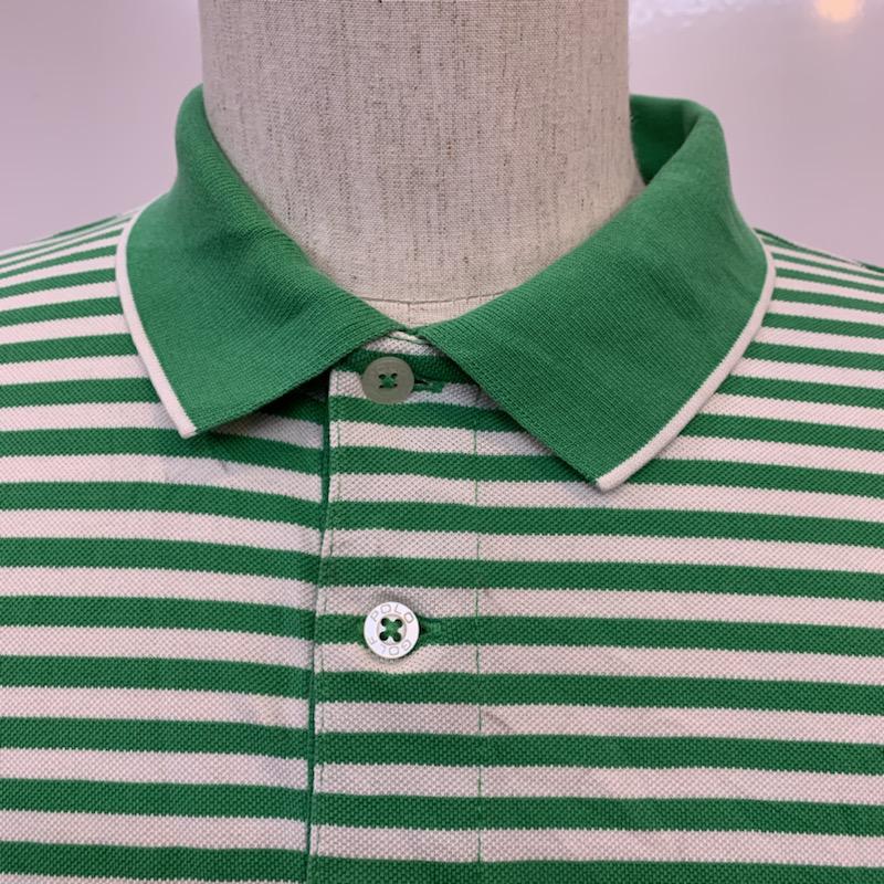 ポロゴルフラルフローレン POLOGOLF ポロシャツ 半袖 ボーダー ワンポイント L ボーダー柄 X ワンポイント 緑 / グリーン / X 白 / ホワイト / メンズ USED 古着 中古 10025650